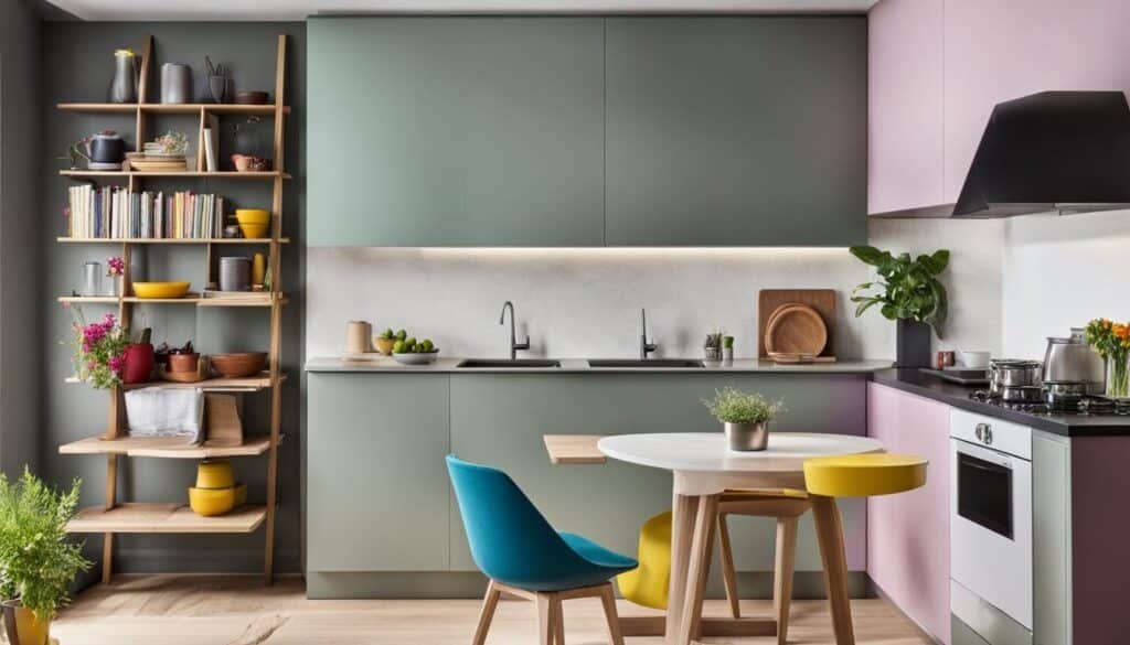 Fold-down kitchen table for organized small spaces