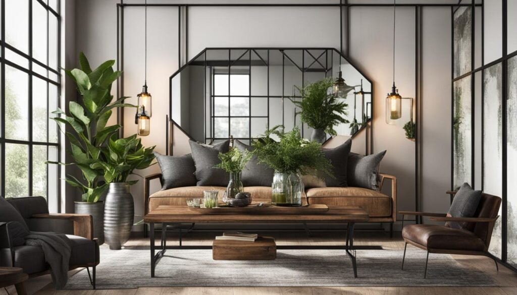 Modern Industrial Farmhouse Interior Design with Mirror