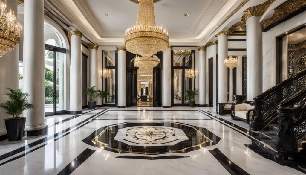 Neoclassical Interior with Marble and Brass