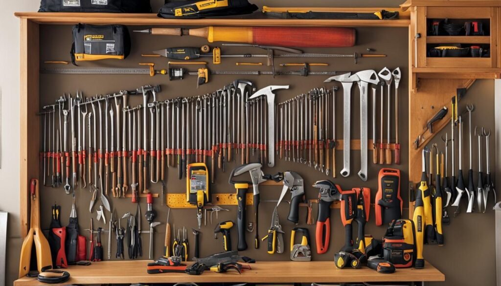 Organized garage tools on wall