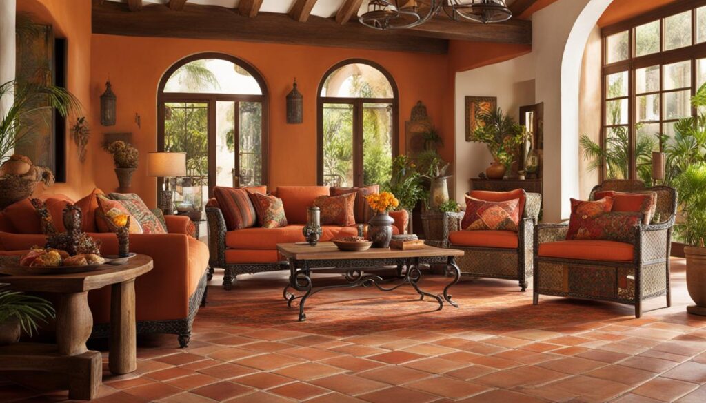Spanish style interior with terra cotta tile