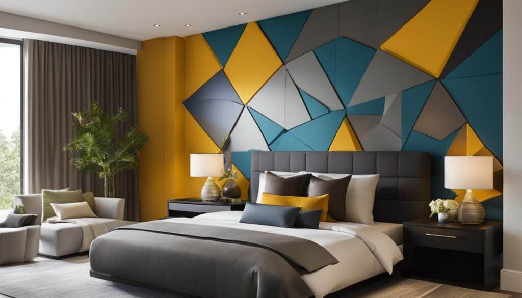 Unique headboard wall design in modern bedroom