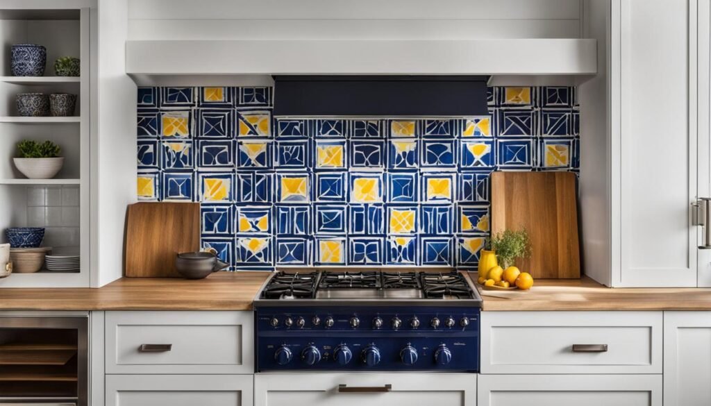 bold patterned tile with pops of color