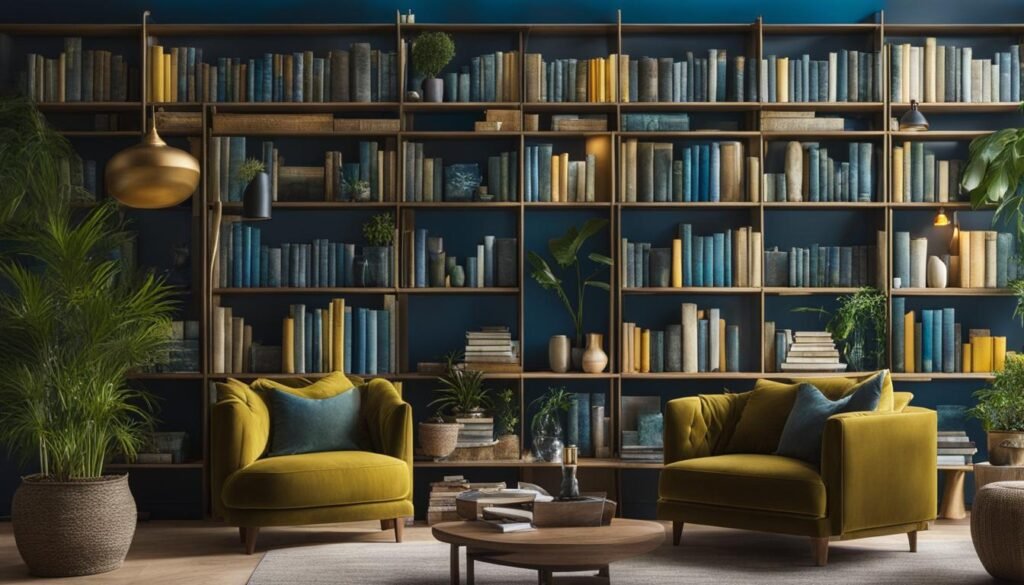 color-coordinated bookshelf