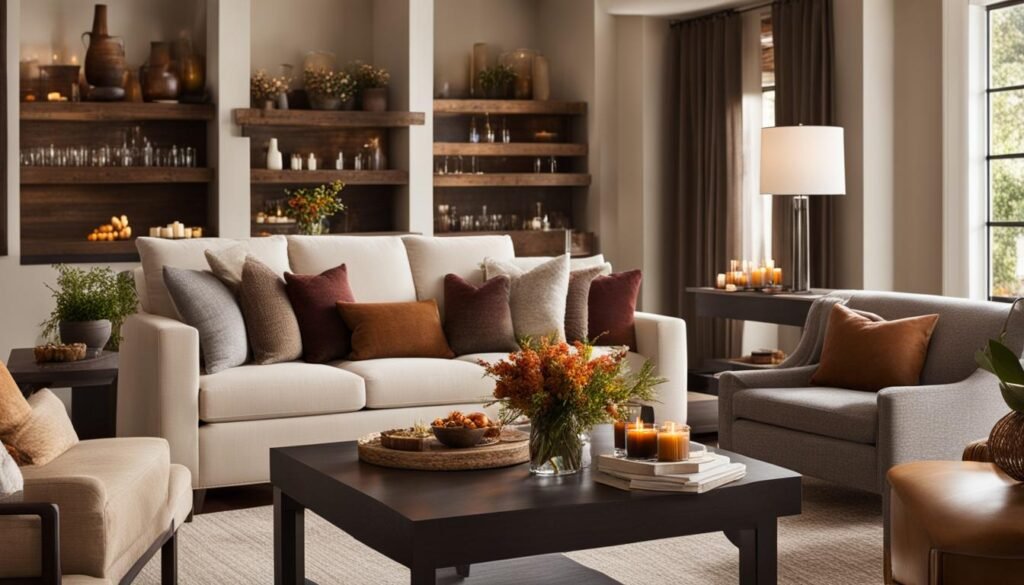cozy living room décor with home bar