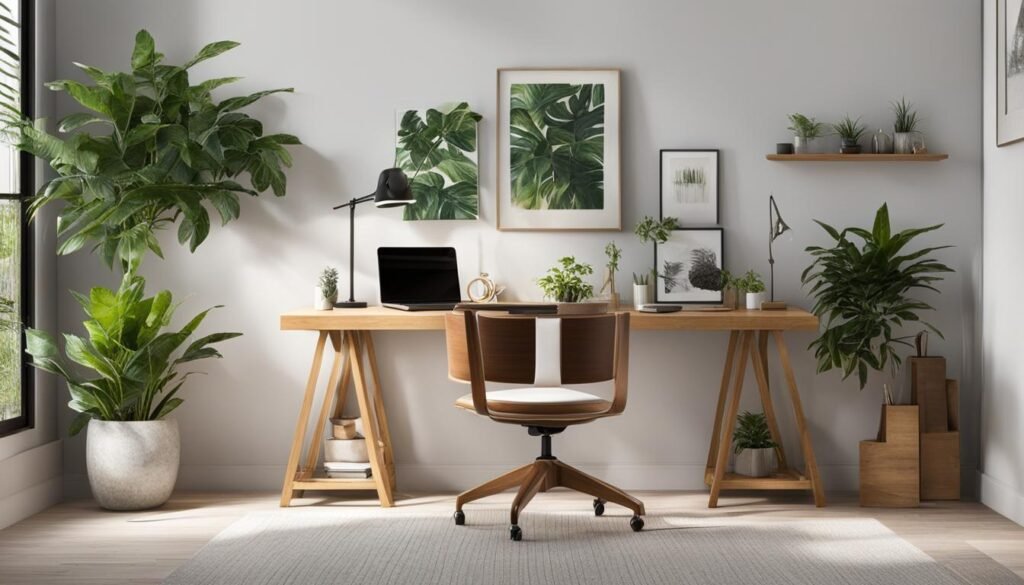 minimalist home office with natural materials
