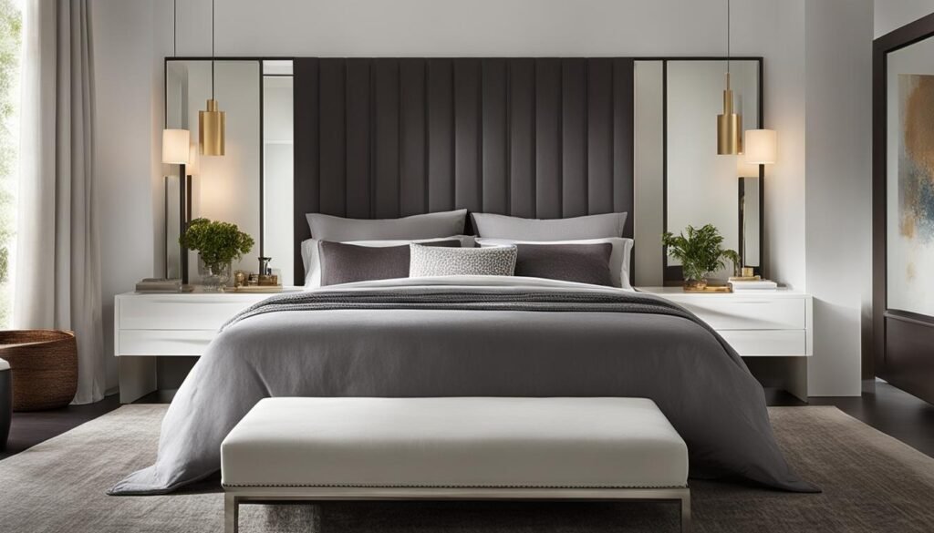 modern bedroom styles with wall-to-wall headboard