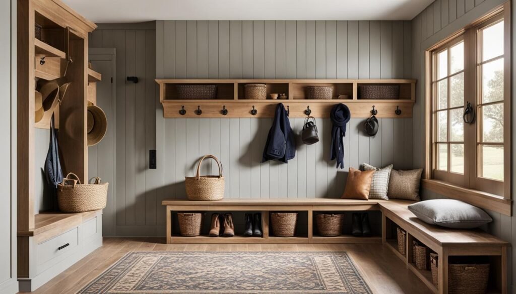 modern farmhouse mudroom design