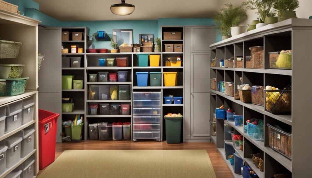 organized basement storage staging area