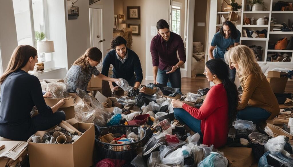 professional home organizers working on decluttering a space