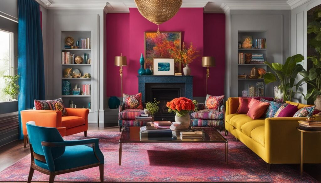 vibrant colors in maximalism interior design