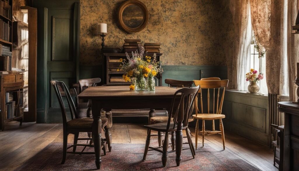 vintage furniture in rustic decor