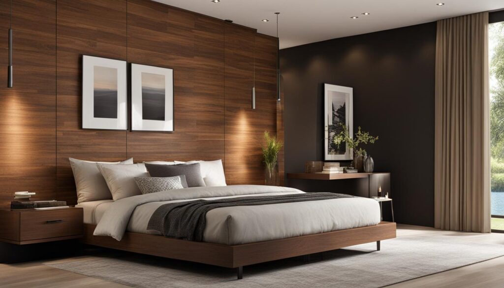 wood accent wall bedroom