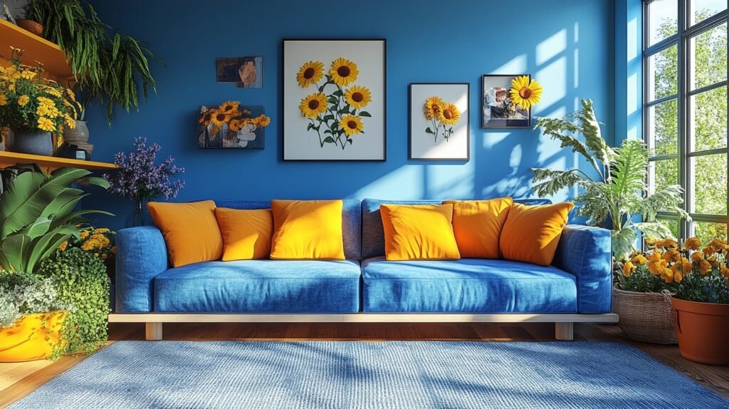 blue and yellow boho decor