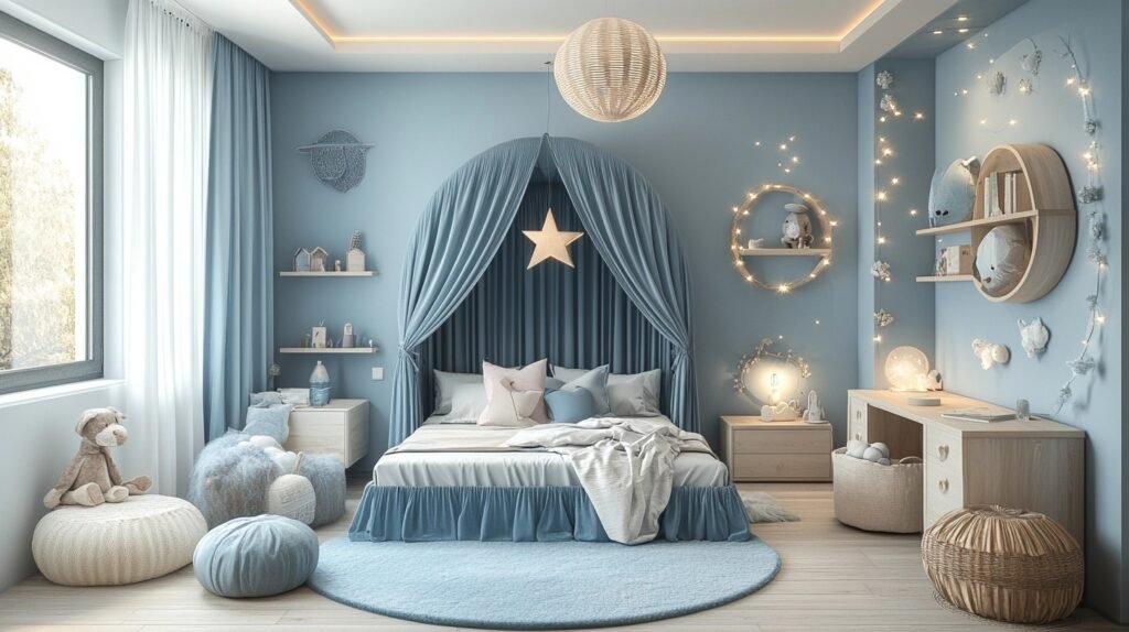 blue boho girls bedroom