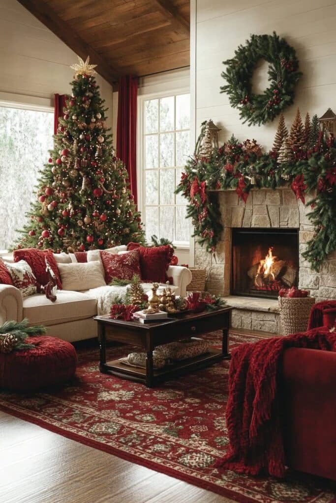 Timeless Red and Green Living Room