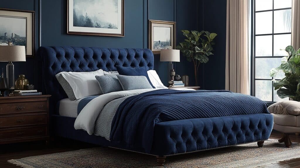 Moody blue bedroom