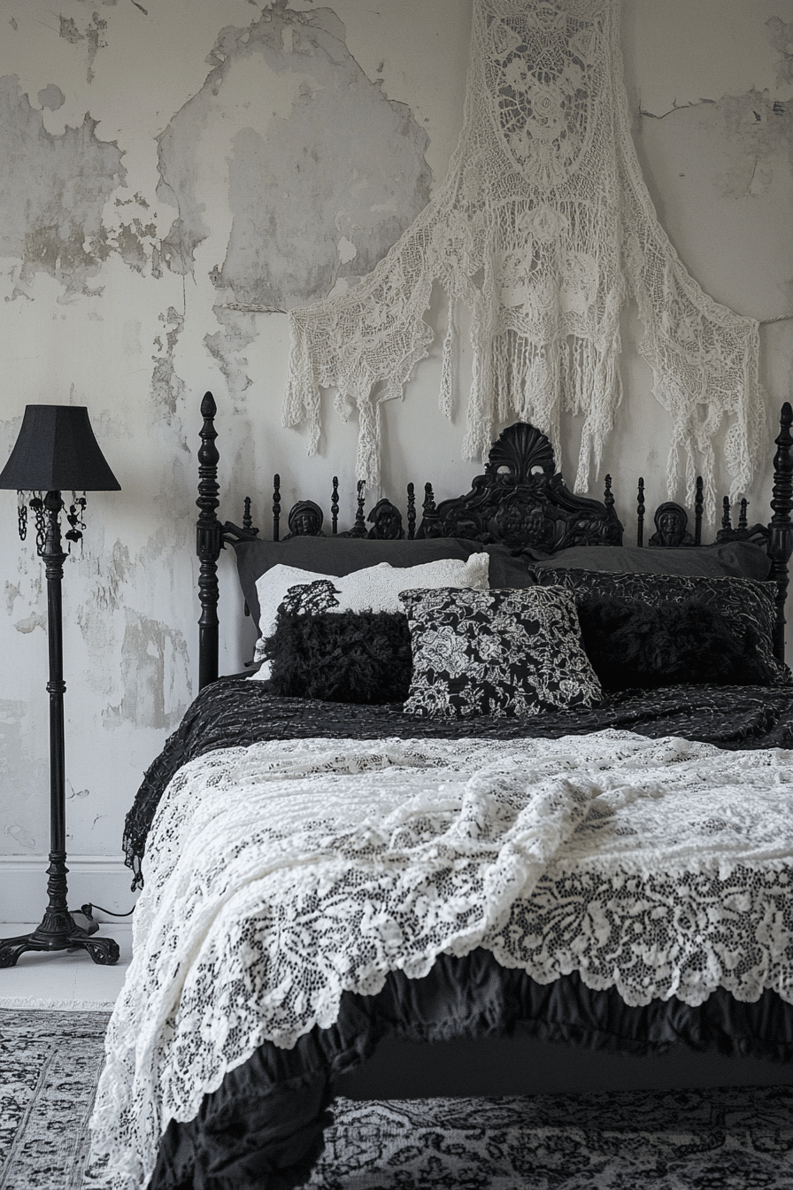monochrome boho bedroom