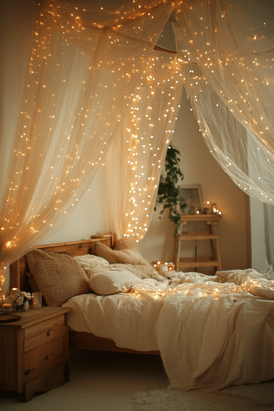 boho fairy lights bedroom ideas