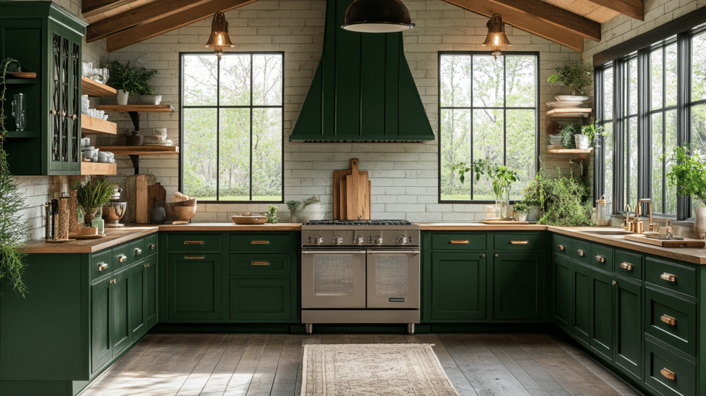dark green kitchen cabinets
