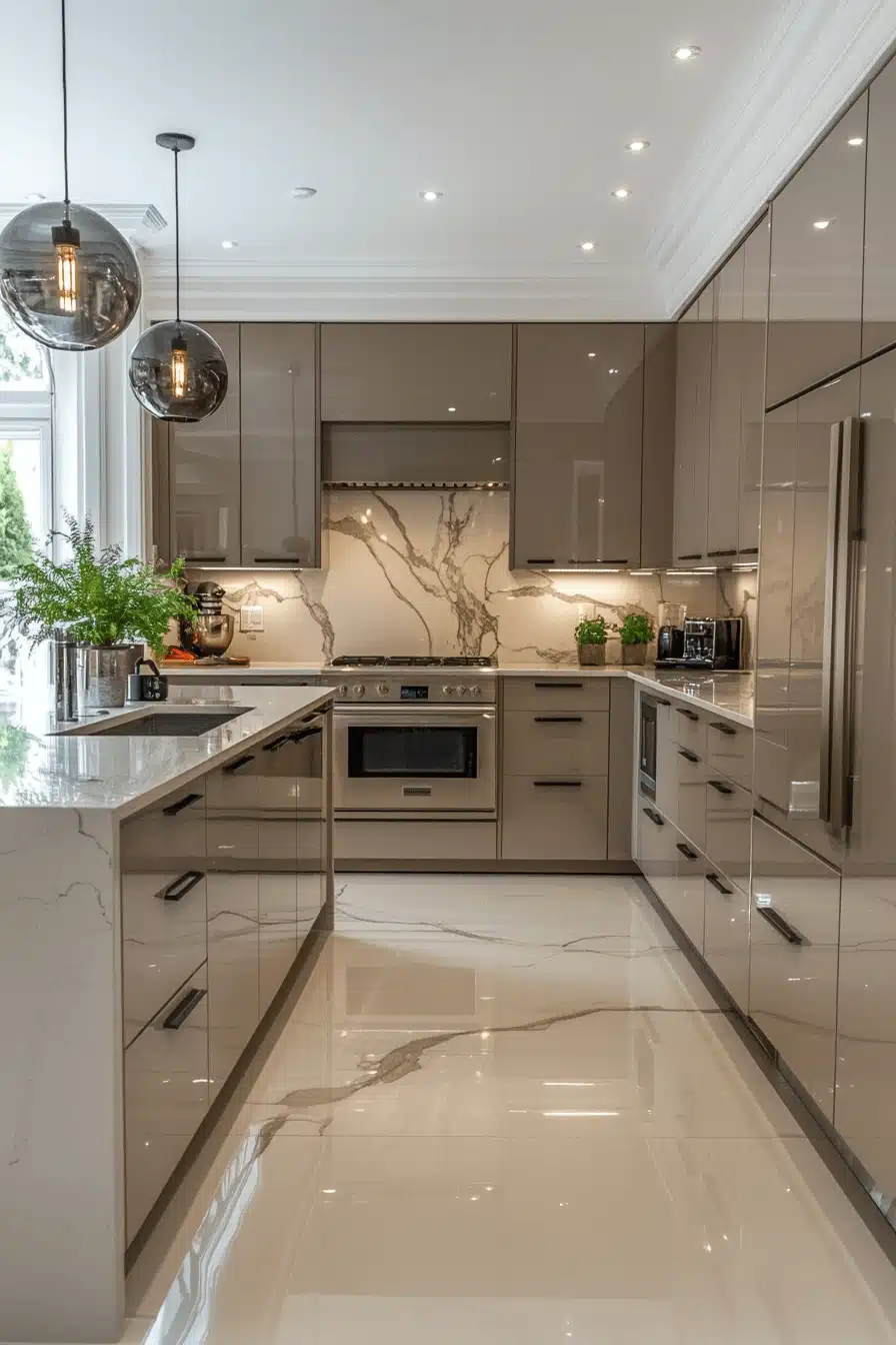 greige kitchen cabinets