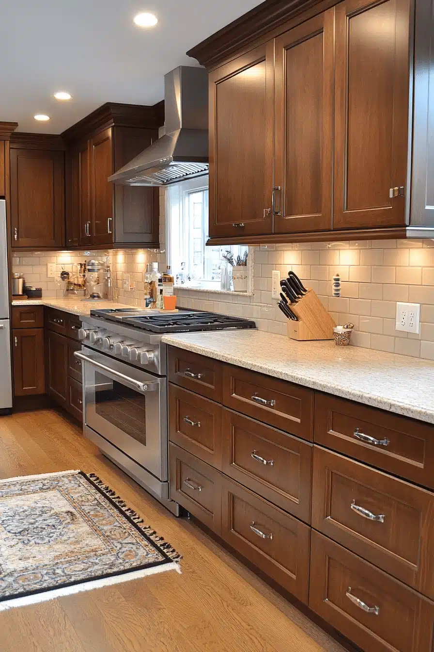 brown cabinets kitchen