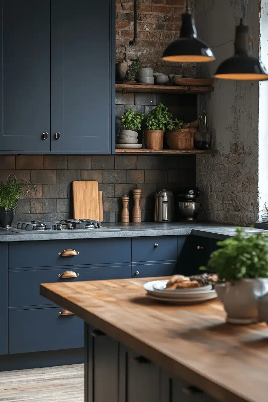 navy blue kitchen cabinets