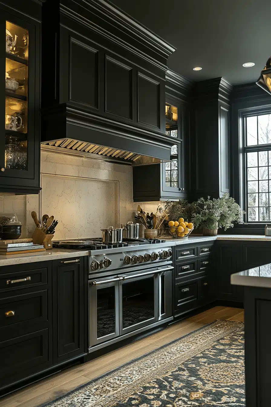 dark green kitchen cabinets