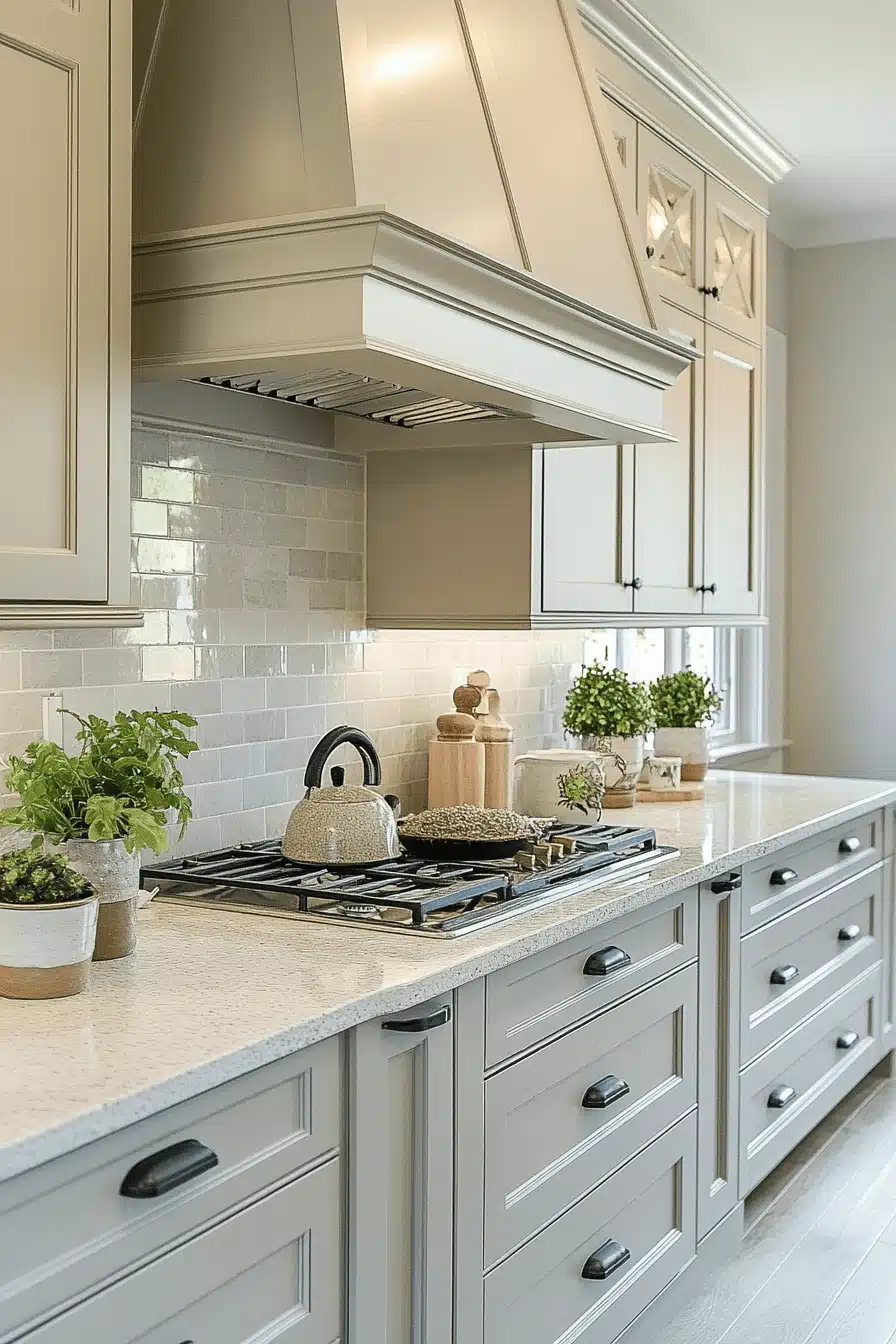 greige kitchen cabinets