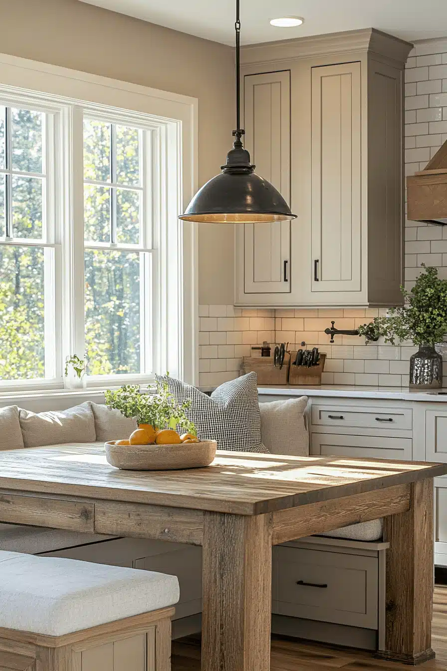 greige kitchen cabinets