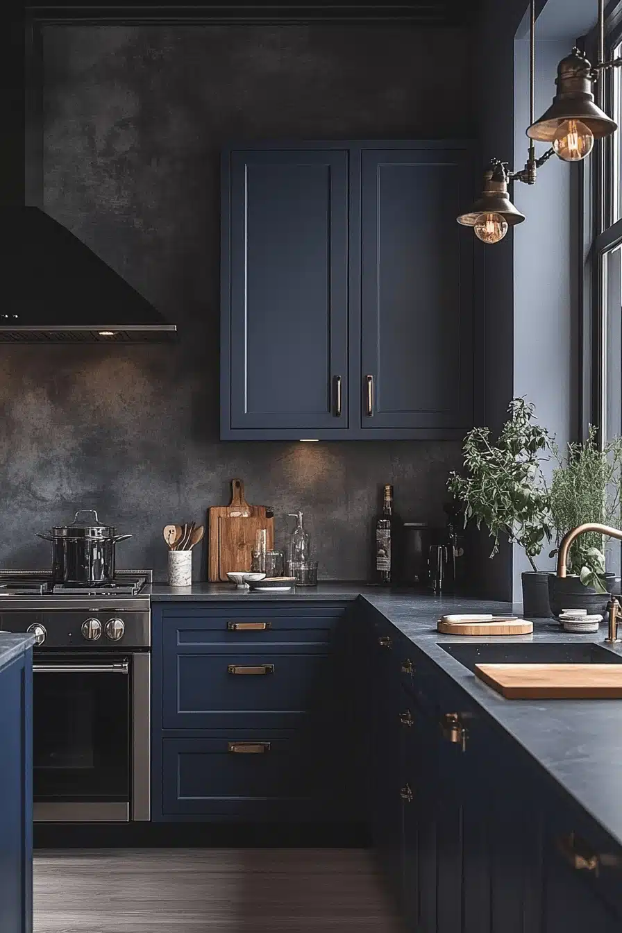 navy blue kitchen cabinets