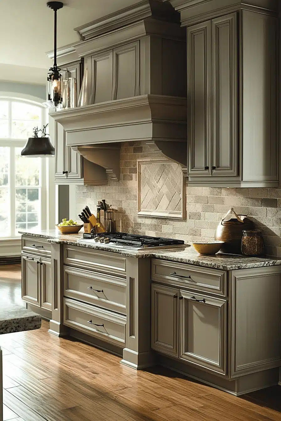greige kitchen cabinets