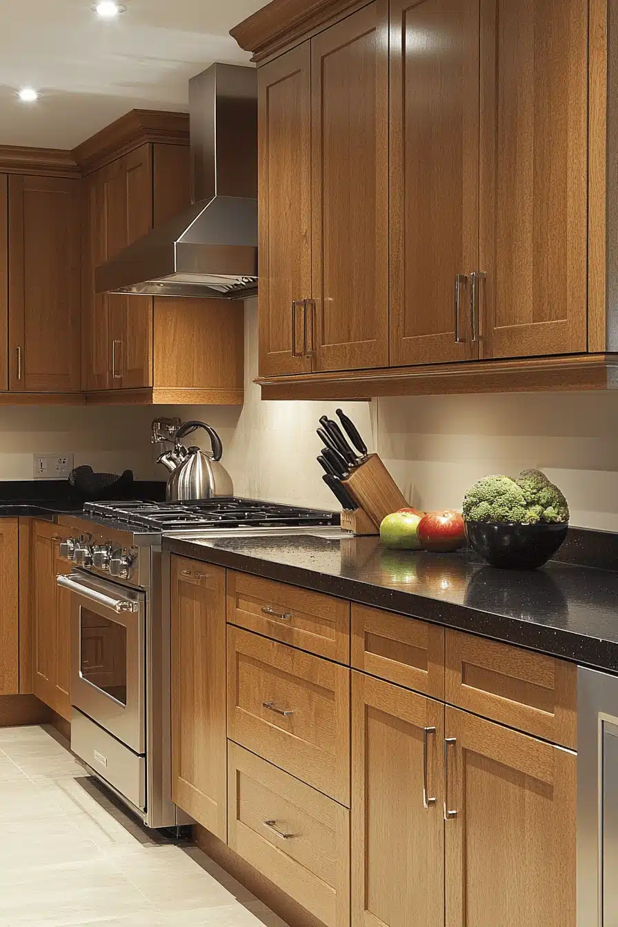 brown cabinets kitchen