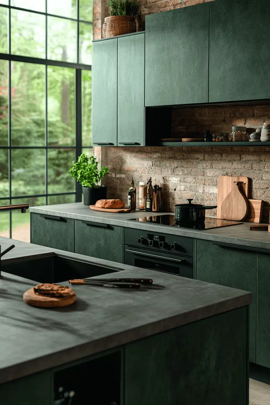dark green kitchen cabinets
