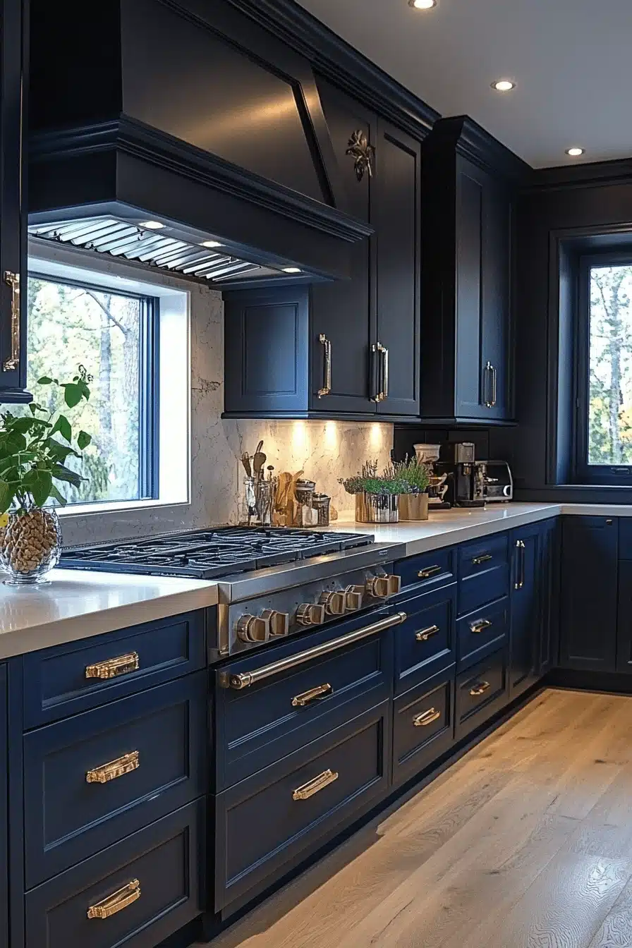 navy blue kitchen cabinets