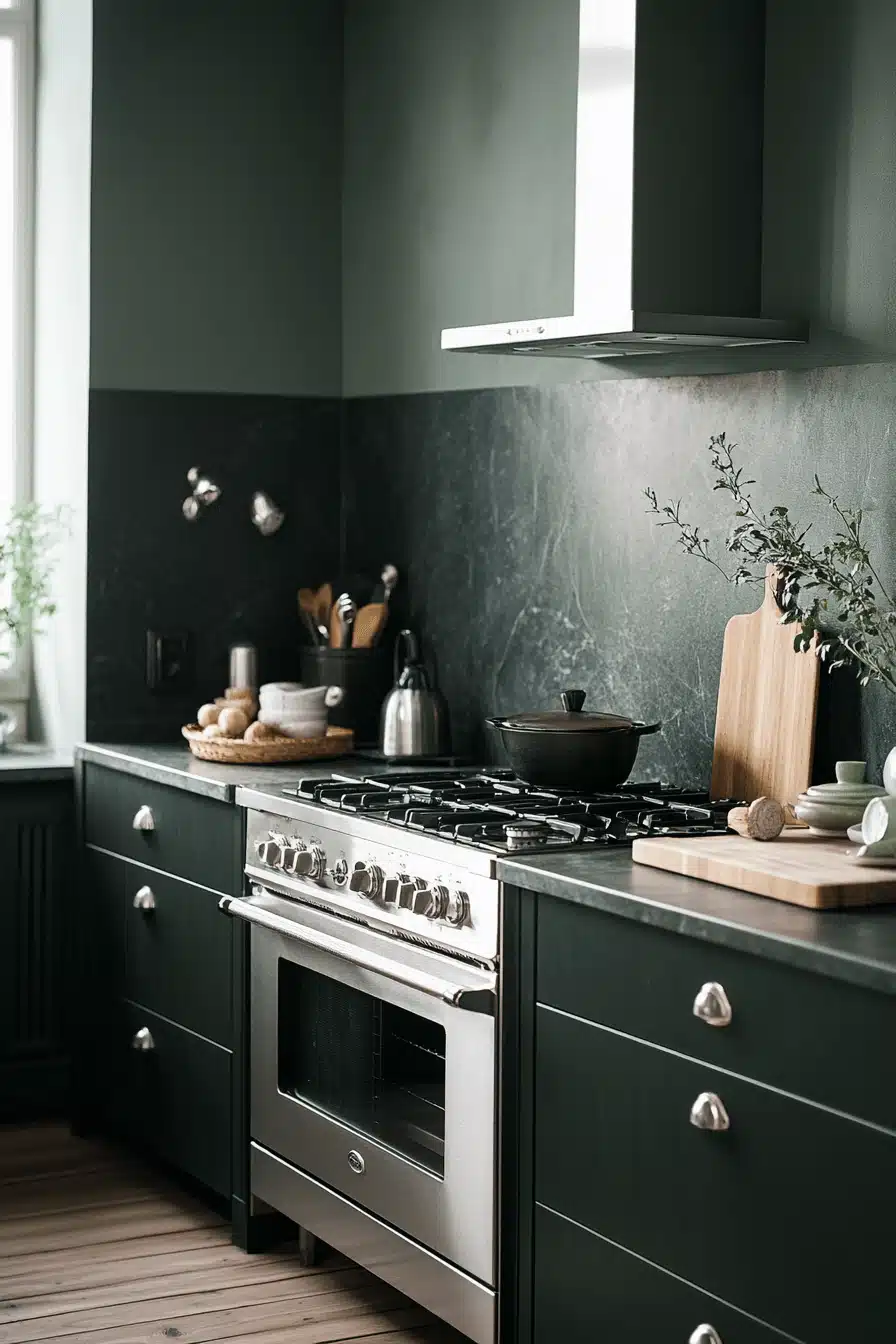 dark green kitchen cabinets
