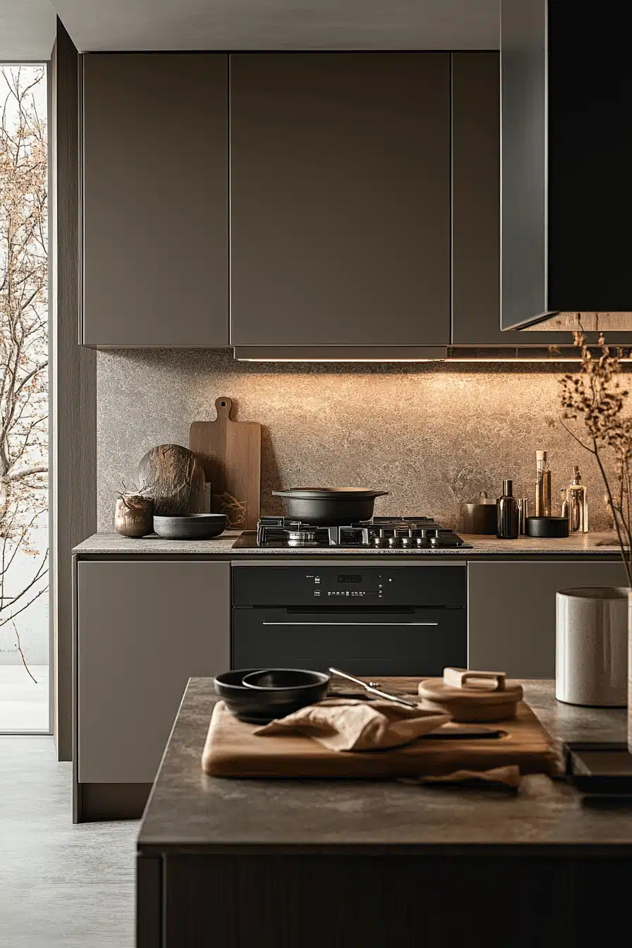 greige kitchen cabinets
