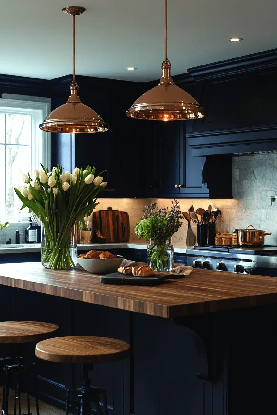 navy blue kitchen cabinets