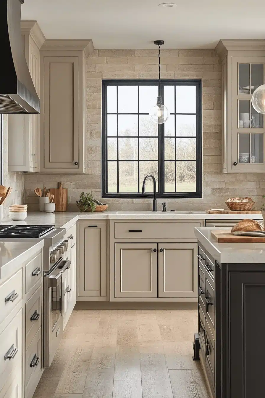 greige kitchen cabinets