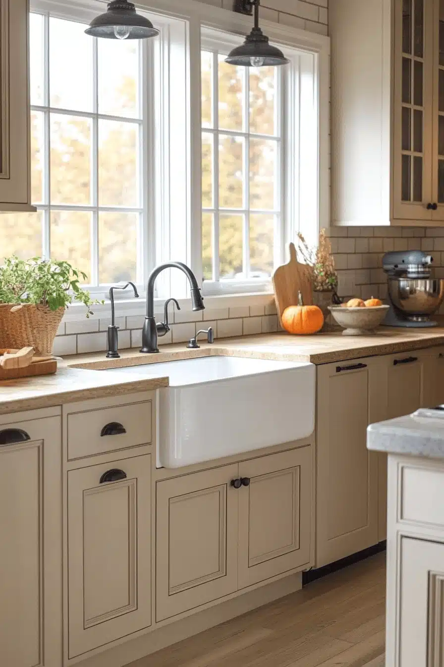 beige kitchen cabinets