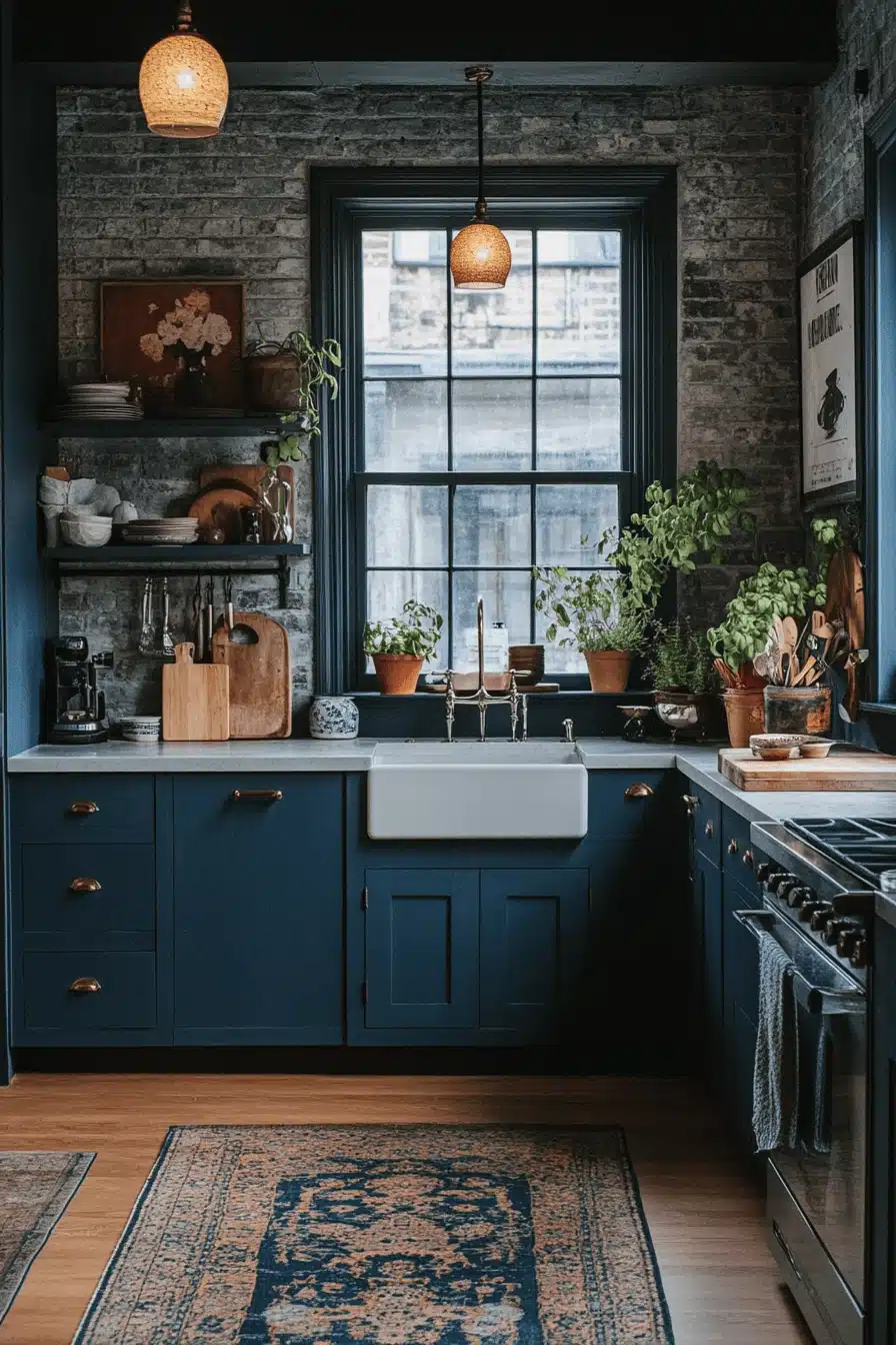navy blue kitchen cabinets