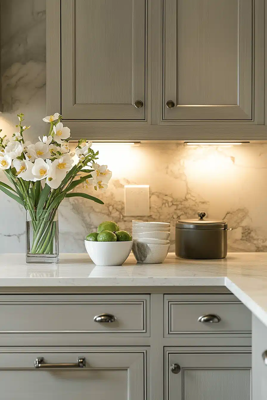 greige kitchen cabinets