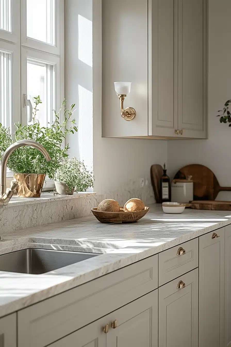 greige kitchen cabinets