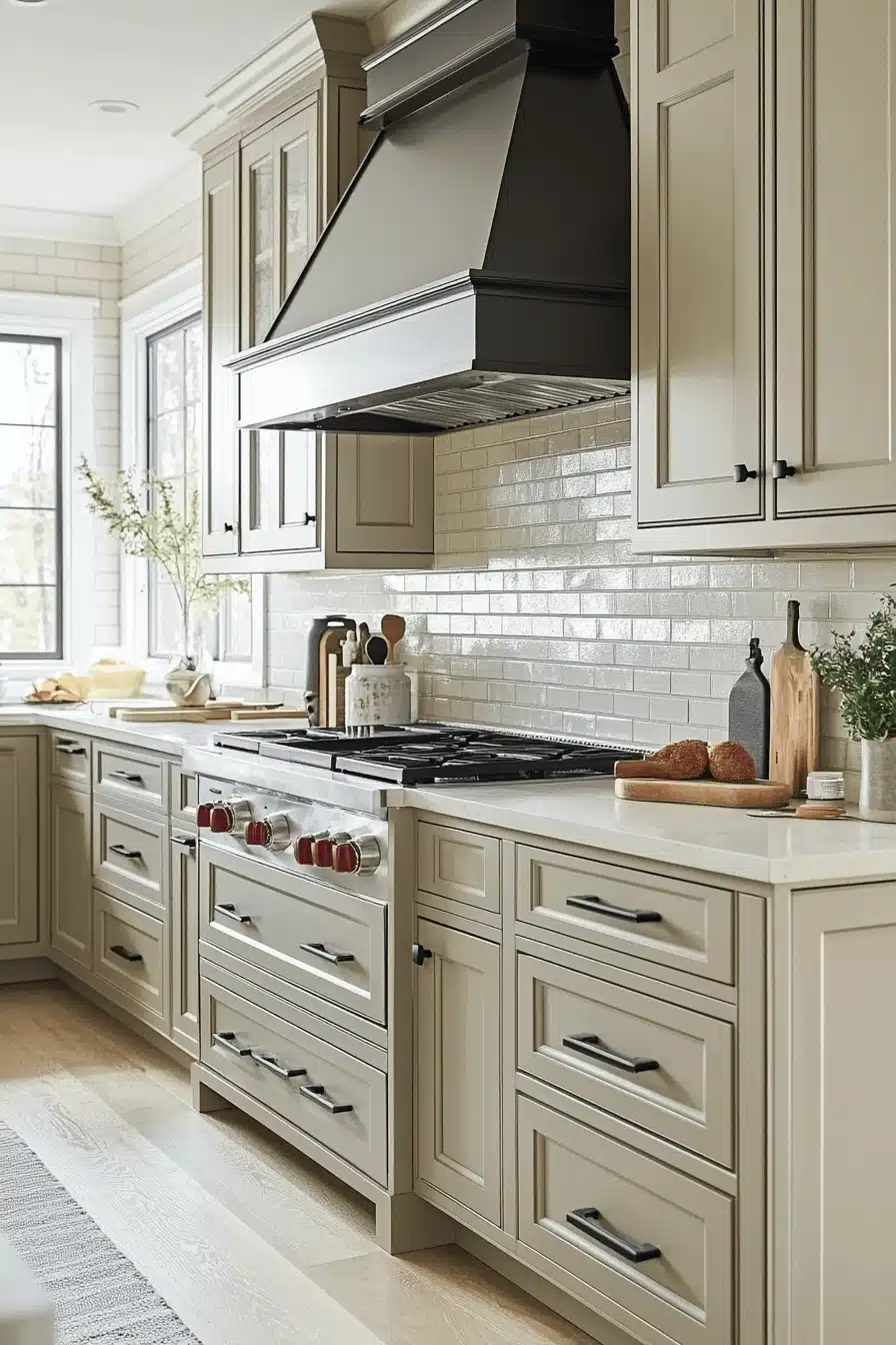 greige kitchen cabinets