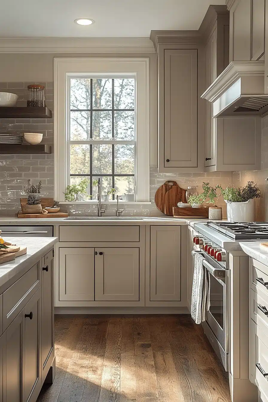 greige kitchen cabinets