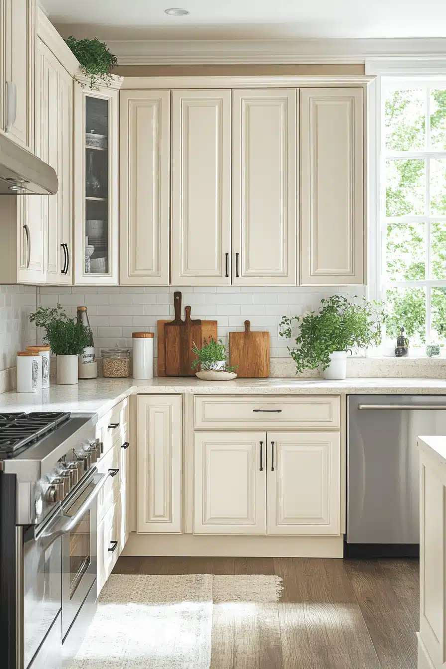 beige kitchen cabinets