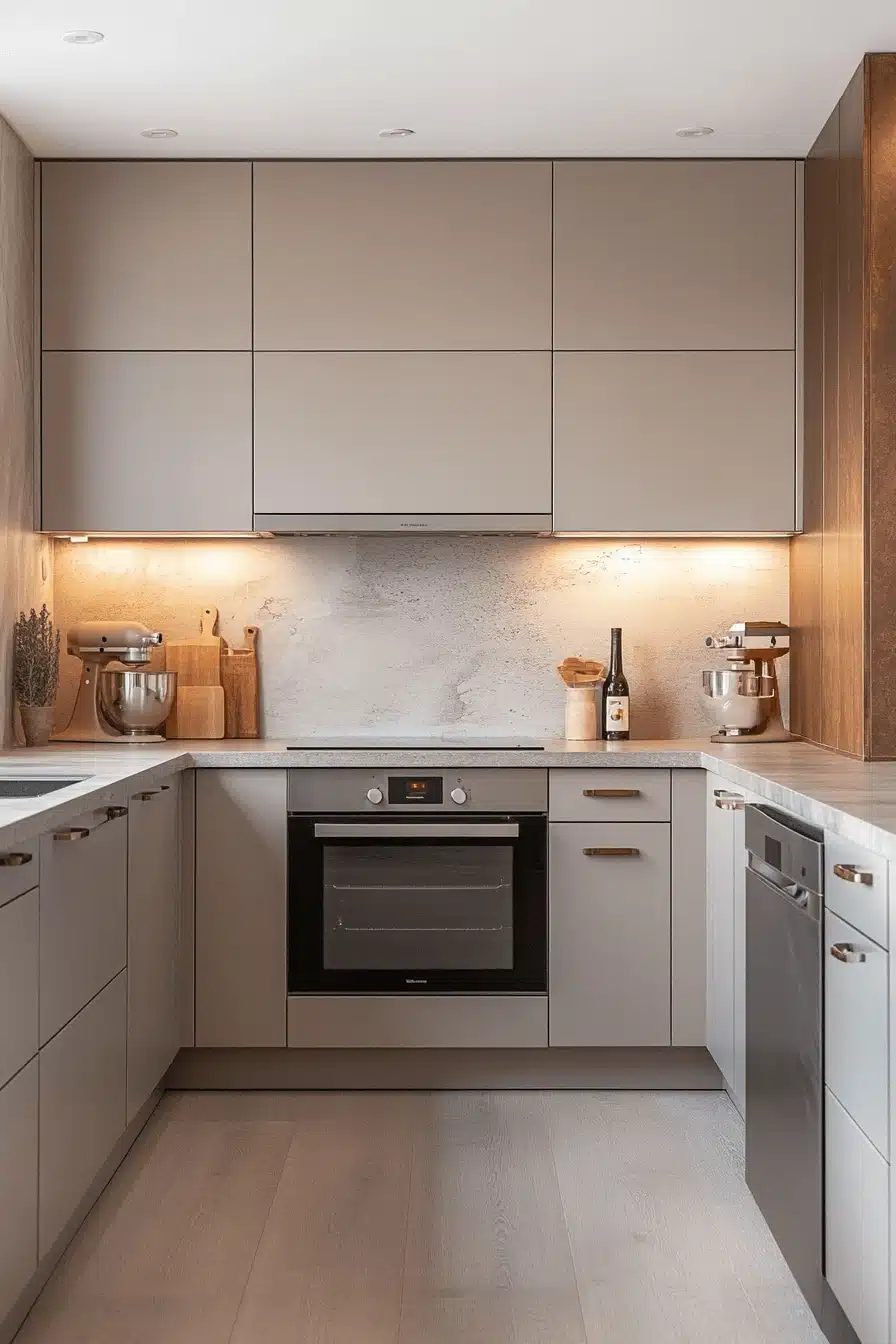 greige kitchen cabinets
