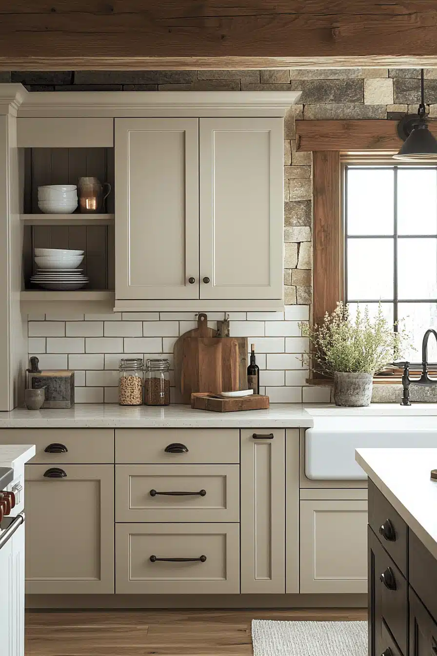 beige kitchen cabinets