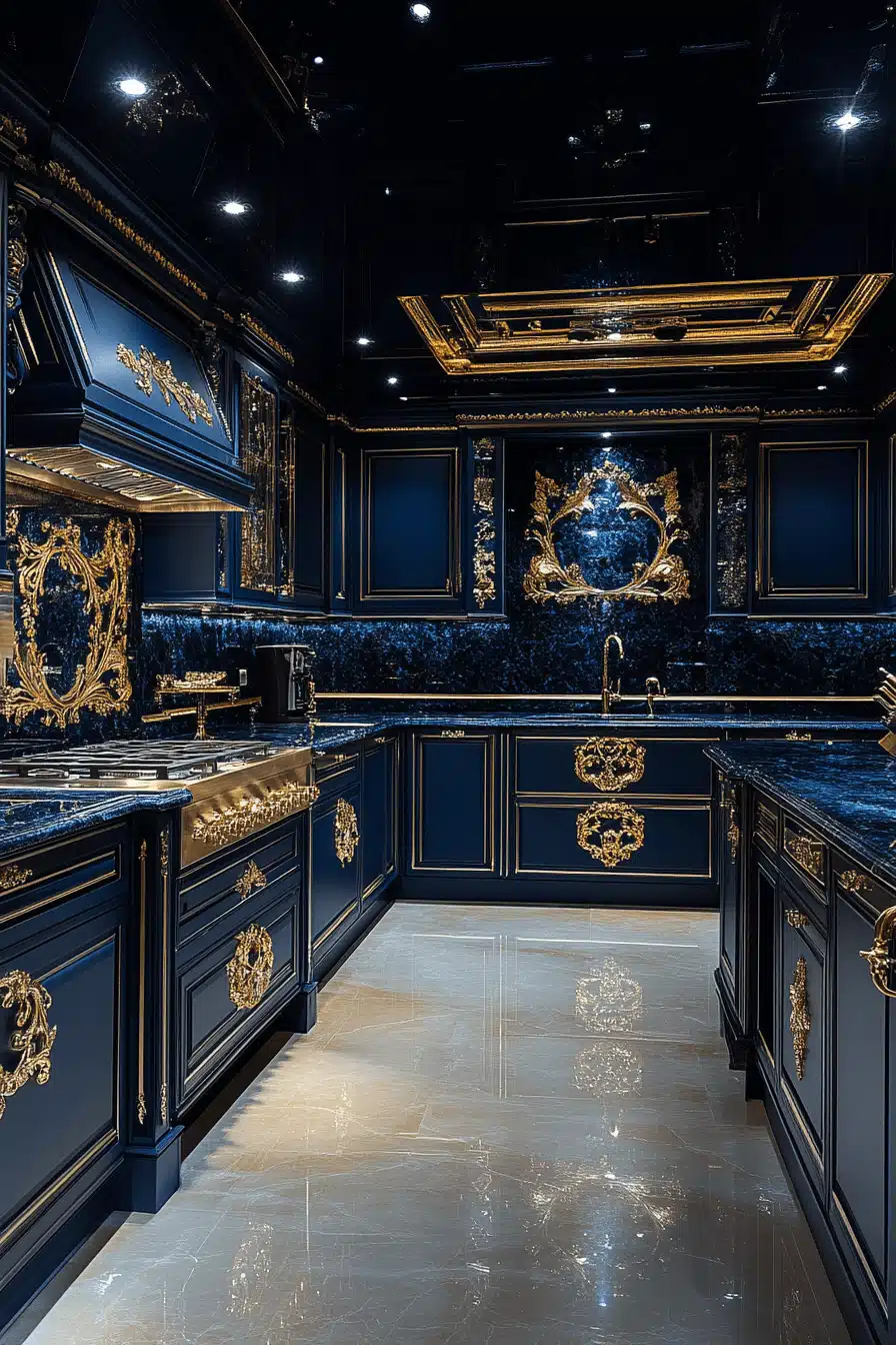 navy blue kitchen cabinets