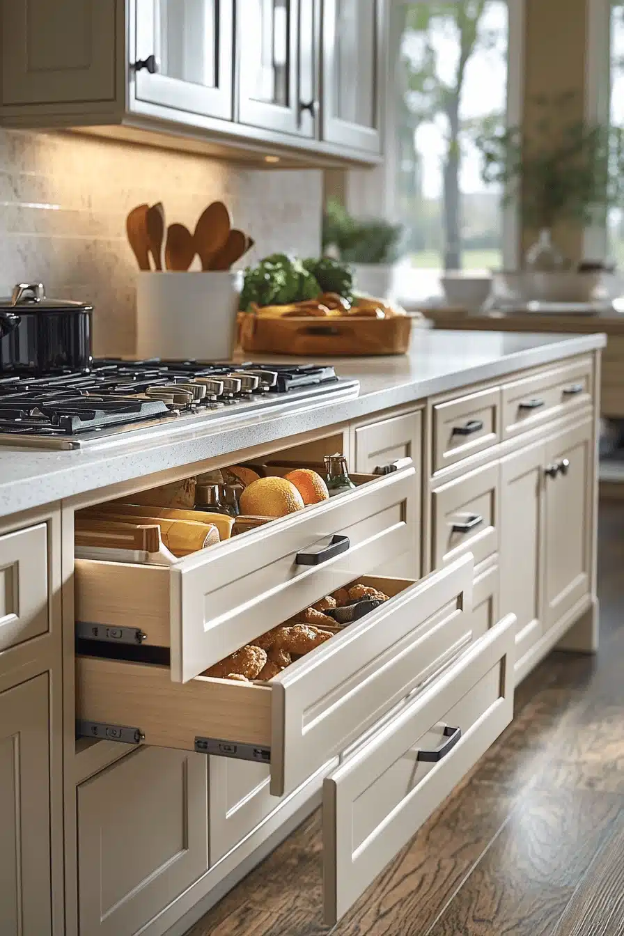 beige kitchen cabinets